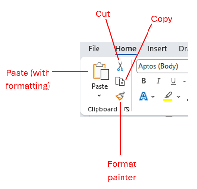 Home Clipboard tools on ribbon in Word
